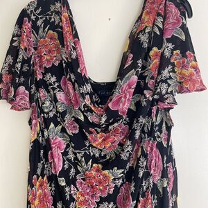 Vintage Womens Y2K Fairy Beaded Maxi Dress Sz 22 Formal Bias Chiffon Floral Cowl